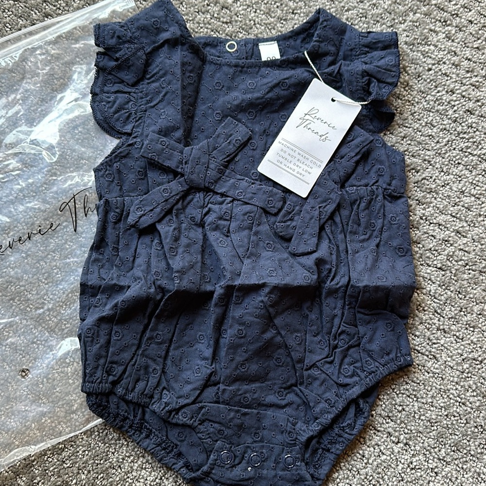 Reverie Threads Olivia Romper in Navy 6-12 months